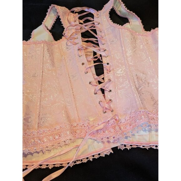 iCollection Pink Jacquard Corset Bustier with Boning Lace Up Back Size 40 - Picture 9 of 11